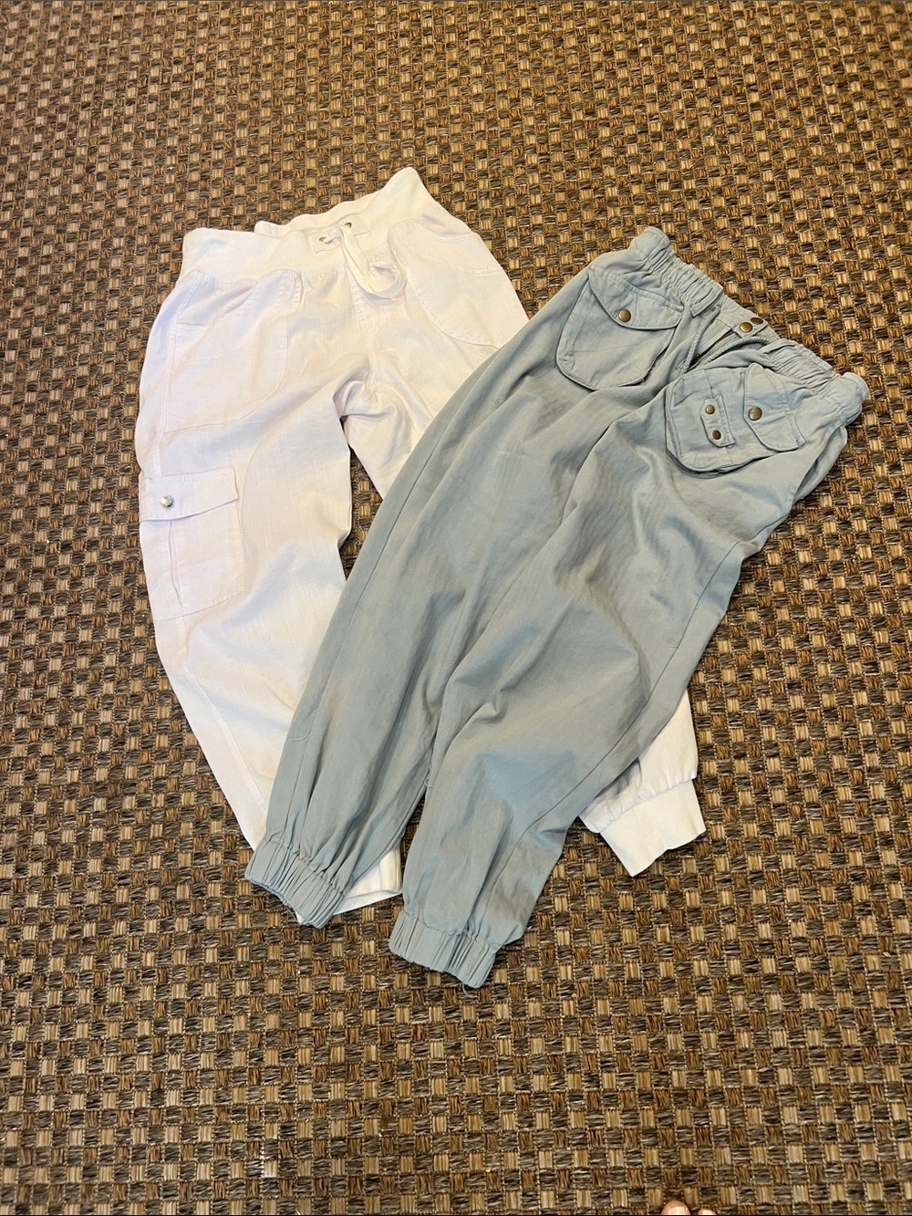 White and Light Blue Elastic Waist Pants cotton joggers